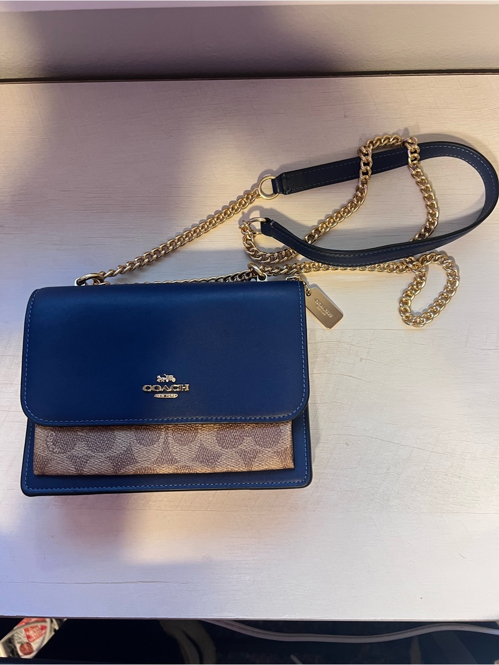 Coach Navy and Signature Canvas Chain Crossbody Bag